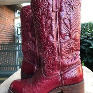 Cherry red Frye cowboy boots